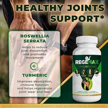 REGEMAX Joint Formula for Mobility & Flexibility, Daily Wellness Supplement, with Snail Protein, Boswellia Serrata & Turmeric, General Health, 60 Capsules (3 Pack)