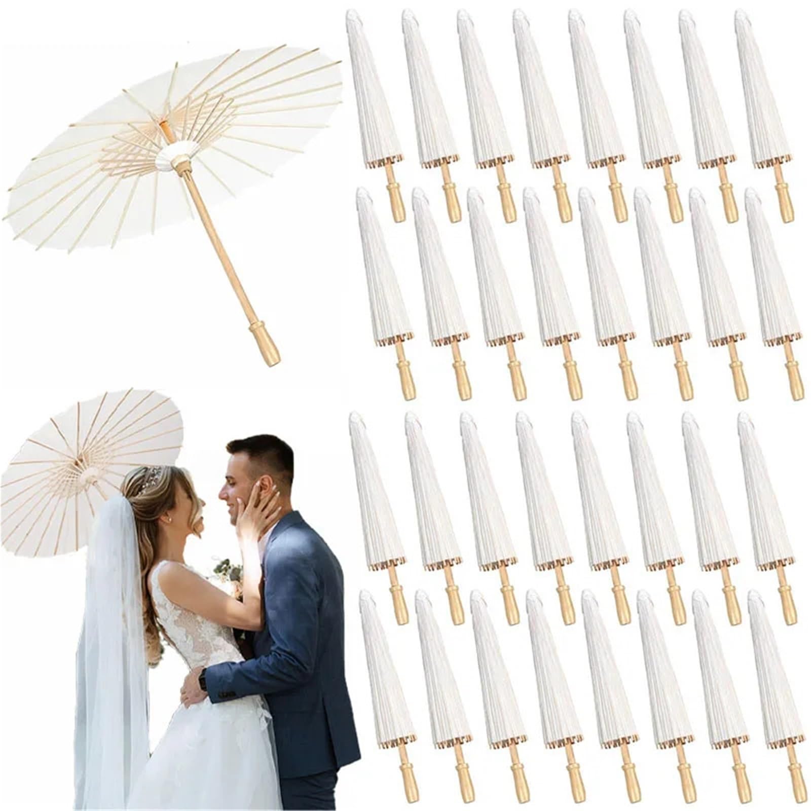 Wedding Parasols 8/12/24/36/50PCS 60/84cm White Paper Umbrellas Wedding Paper Parasol for Guests Umbrella for Baby Shower Party Decor Photo Props(12PCS 84cm)