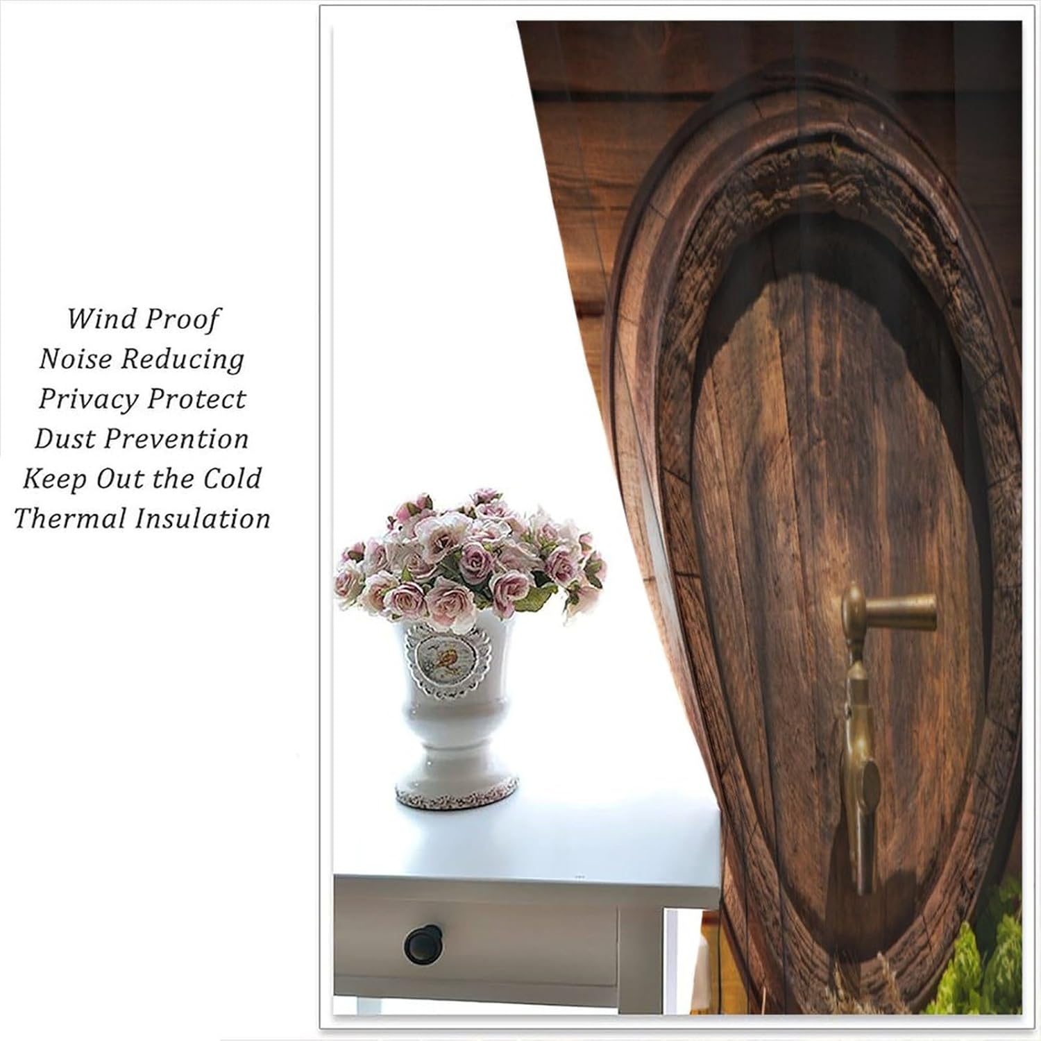 Beer Blackout Window Curtain Craft Brewery Theme, Glasses of Beer And Ale Barrel on Wooden Table in Vintage Wall House for Home Kitchen Restaurant Decoration Window Curtain 2 Panels 42x54 Inch