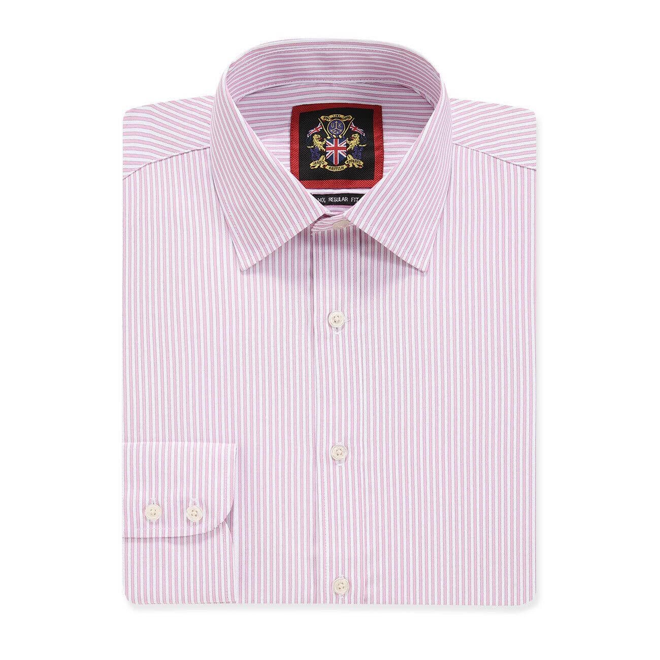 Janeo British Apparel Nos Tibi Serviat Uk Co Men's Pink ’S Regular Fit, Long Sleeve, Fine Stripe Shirts | Single Button Cuff | Traditional Tailoring | The Windsor Formal Dress Shirt For By Janeo British Apparel. (, 16.5 In Collar)