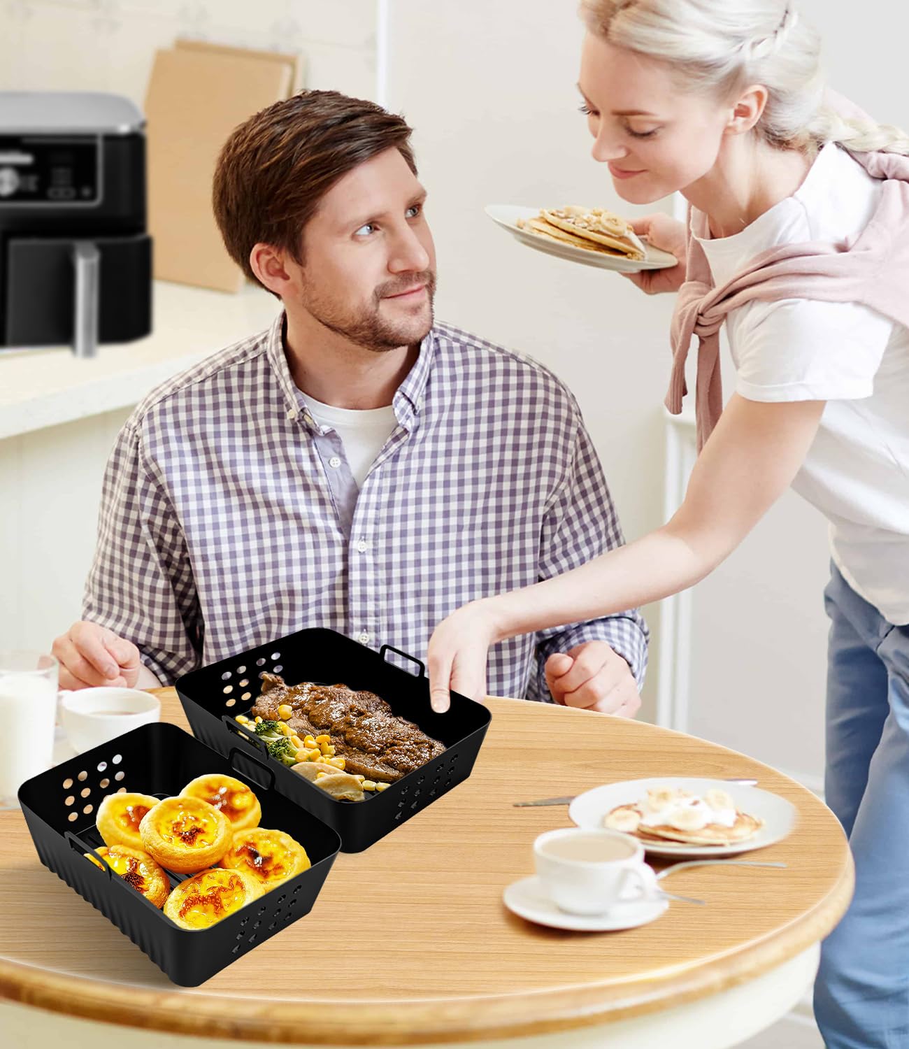 2 silikonowe formy Airfryer do Foodi Max Dual Zone Ninja AF400EU 9,5L, akcesoria do frytkownicy na gorące powietrze Ninja, Double Stack XL SL400EU, doskonałe akcesoria Airfryer do wszechstronnego
