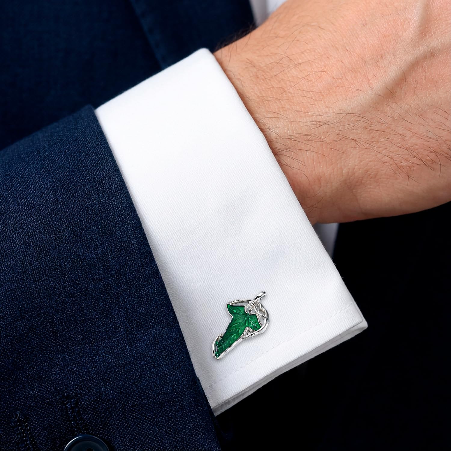 Gemelos de Camisa Hoja de Lorien Hoja Élfica, Regalo para el Padrino, Gemelos Frikis para Bodas y Eventos, 1,6 x 2,7 cm