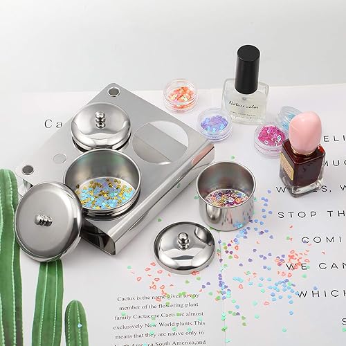 Miniatura 6 de Contenedor de líquido acrílico de acero inoxidable, vaso de polvo líquido acrílico de acero inoxidable, contenedor de polvo de uñas con tapas para