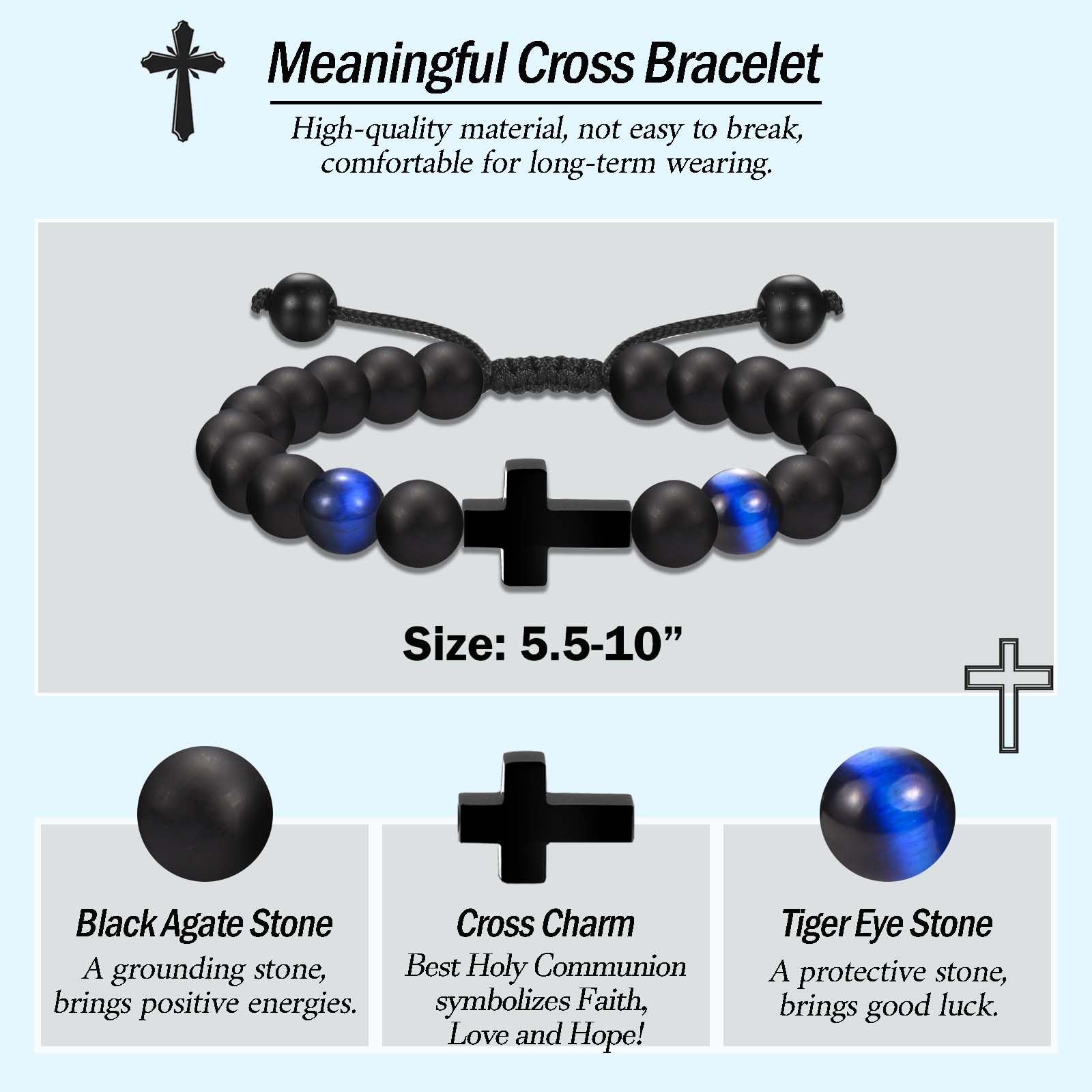 Cross Bracelet for Boys Men, Easter Basket Stuffers Baptism Confirmation First Communion Christian Religious Birthday Christmas Valentines Fathers Day Stocking Stuffers Gifts for Boys Kids Teens Men