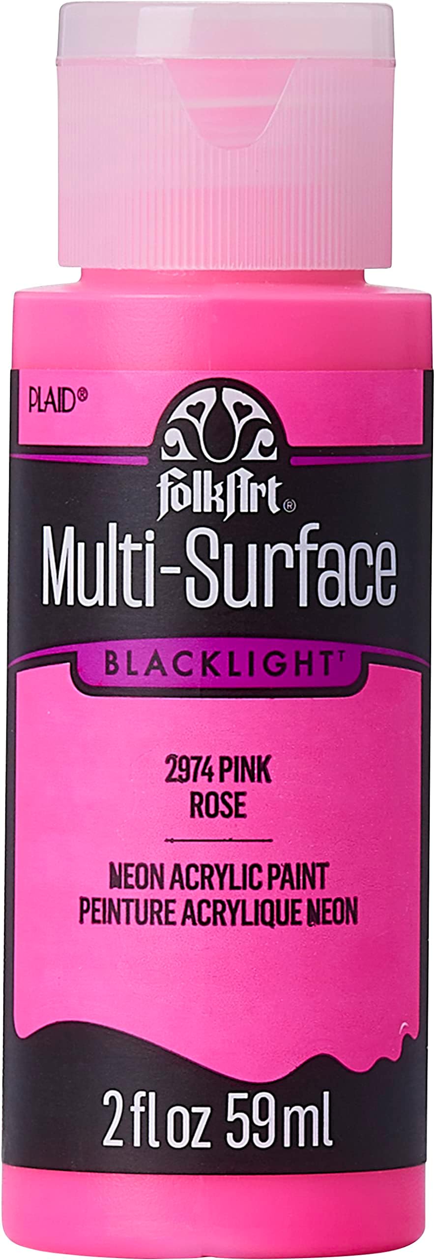 FolkArt Multi-Surface Blacklight multisurface neon Glow in The Dark Paint, 2 oz, Pink 2 Fl Oz