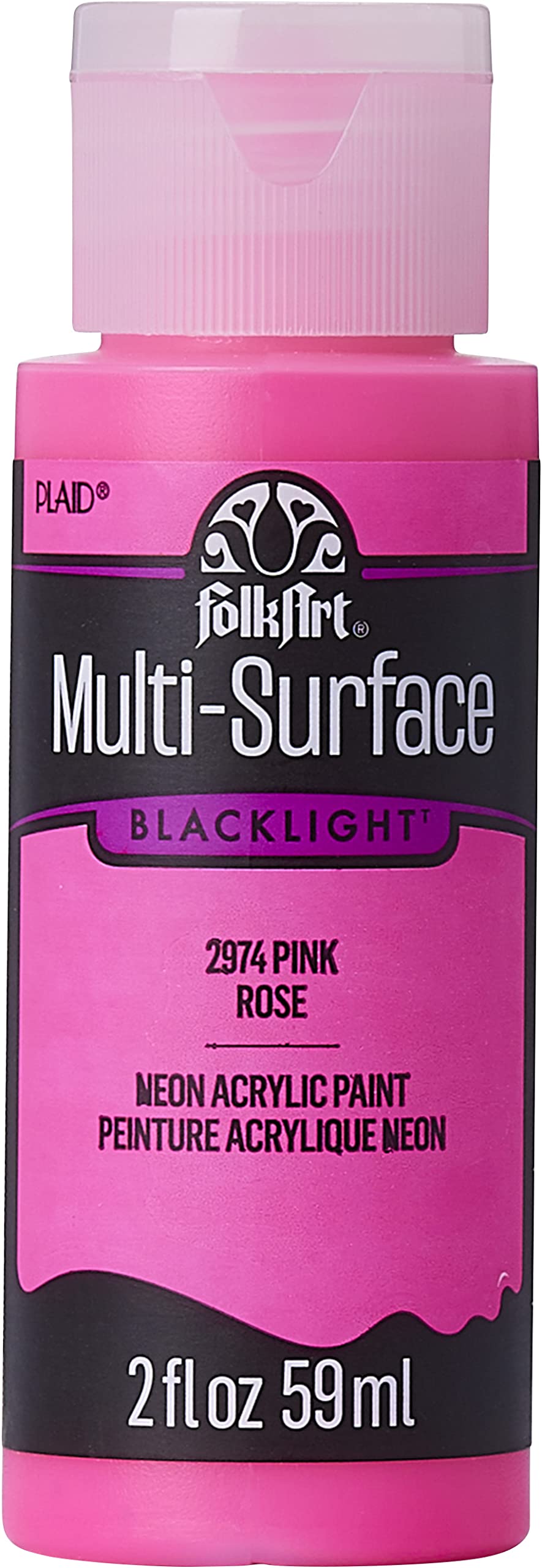 FolkArt Multi-Surface Blacklight multisurface neon Glow in The Dark Paint, 2 oz, Pink 2 Fl Oz