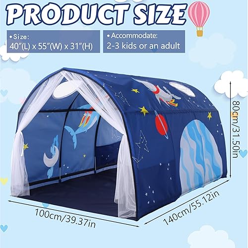 Miniatura 2 de Tienda de campaña para cama con tiburón oceánico, tienda de campaña portátil para niños, casa de juegos para interiores con cortina de doble red,