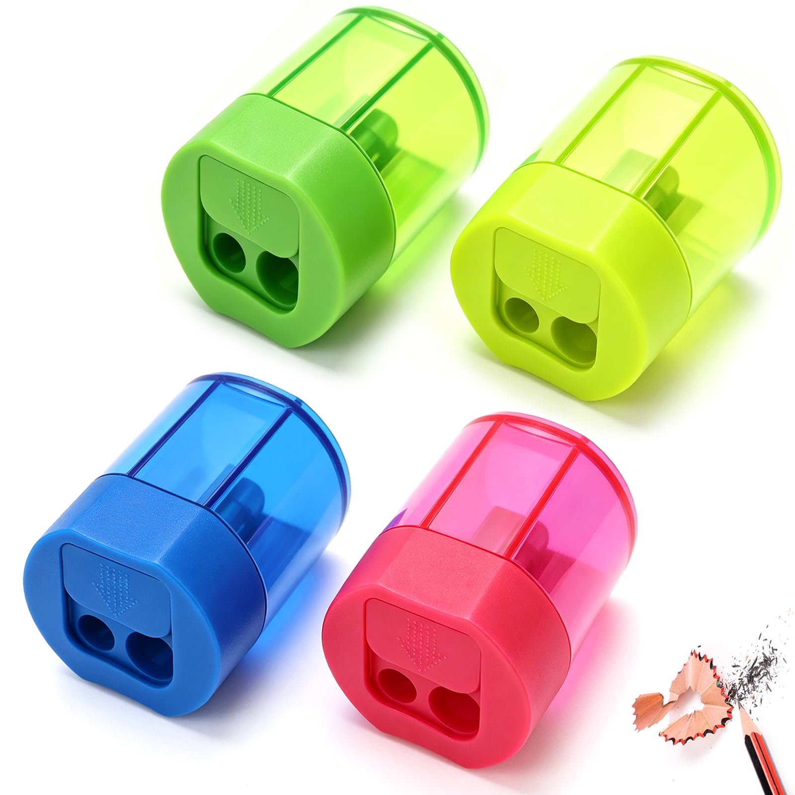4PCS Pencil Sharpeners with Container, Double-Hole Manual Pencil Sharpener for Kids and Adults, Compact Sharpener for Colouring Pencils, Makeup, School, Home and Office Supplies
