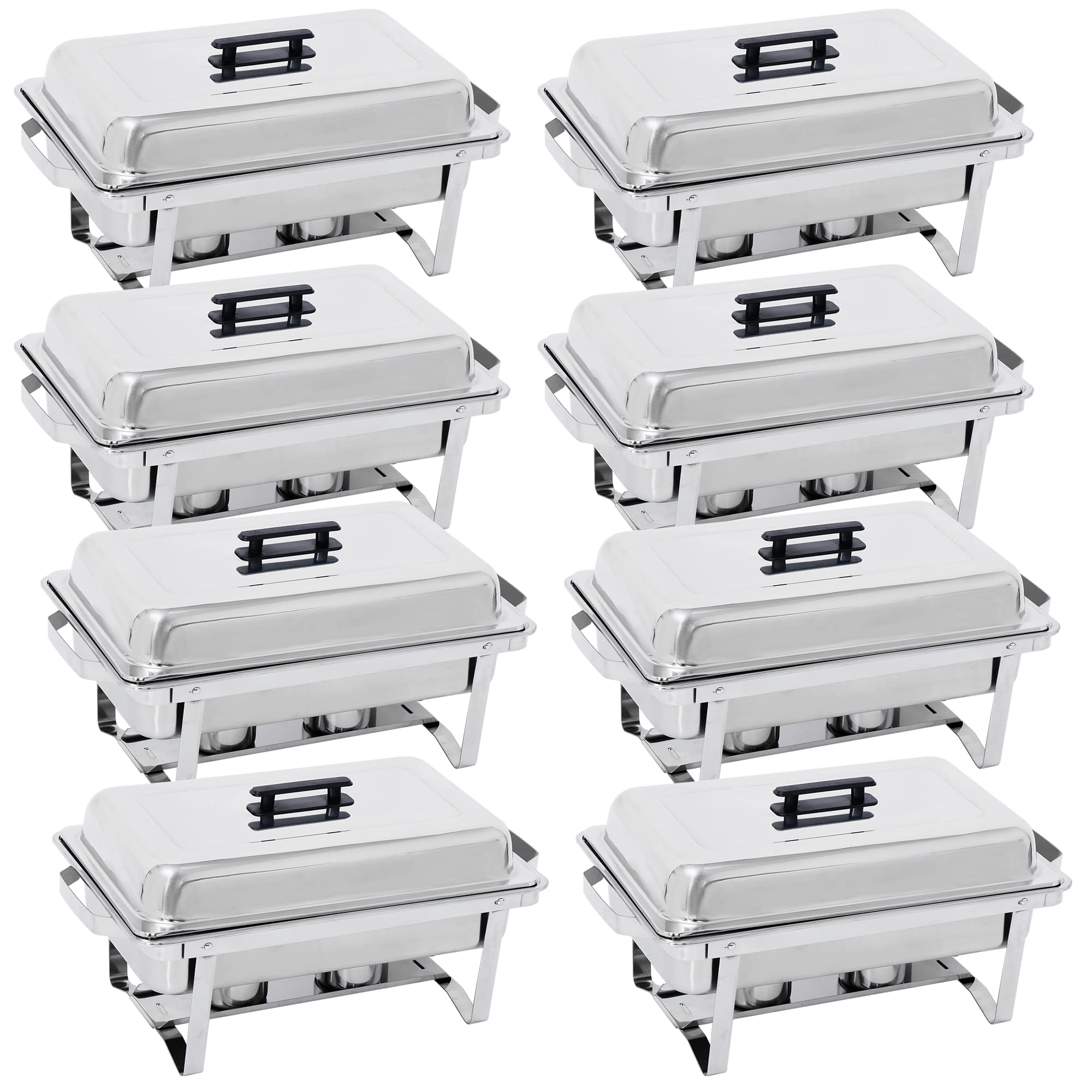 Rectangular Chafing Dish Set 8 Pack of 8 Quart Full Size Chafer Dish Stainless Steel Frame Chafers With Foldable Frame Legs (8)