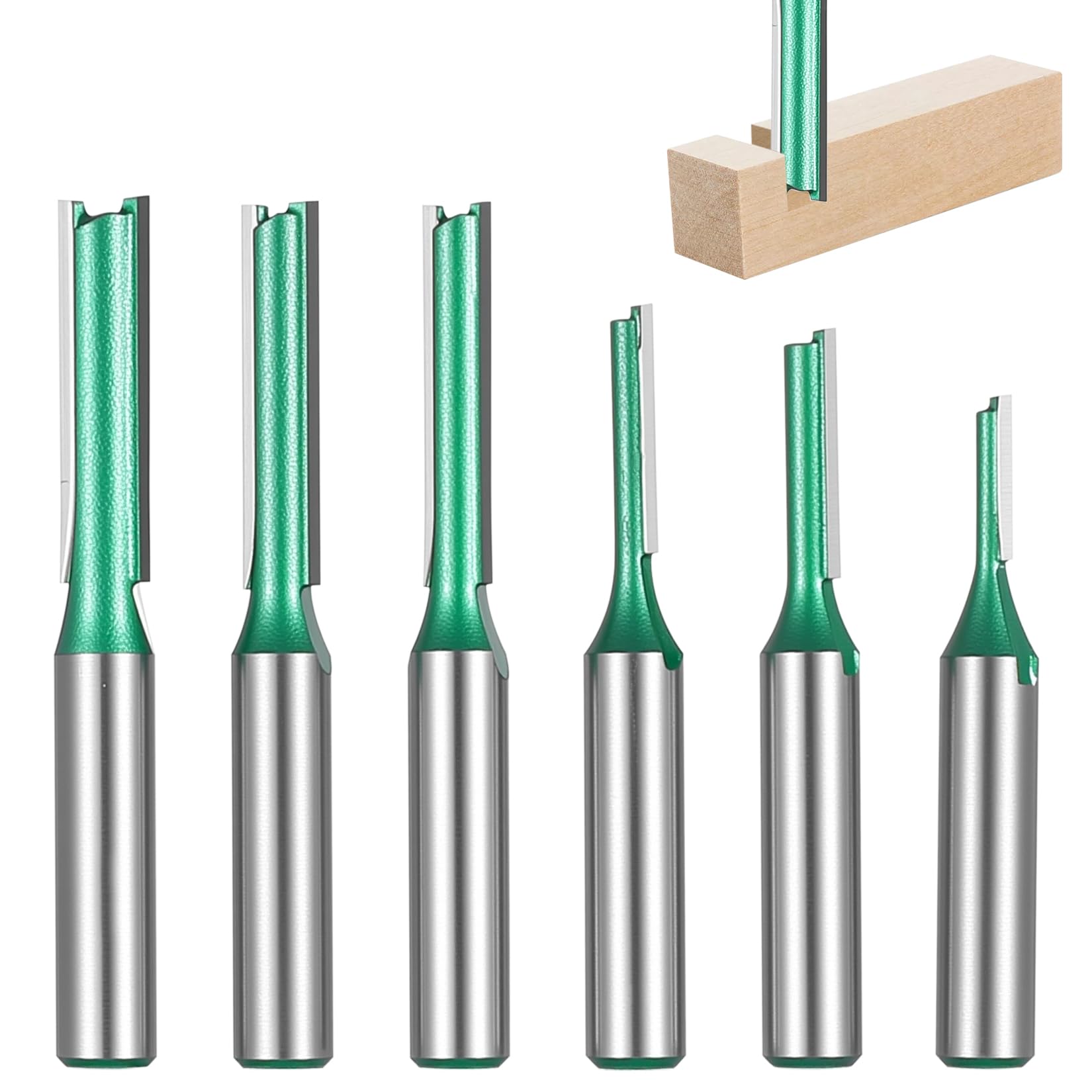 Juego de 6 brocas para fresadora, brocas rectas para herramientas de carpintería, broca para ranurado de doble flauta (3mm, 4mm, 5mm, 6mm, 7mm, 8mm)