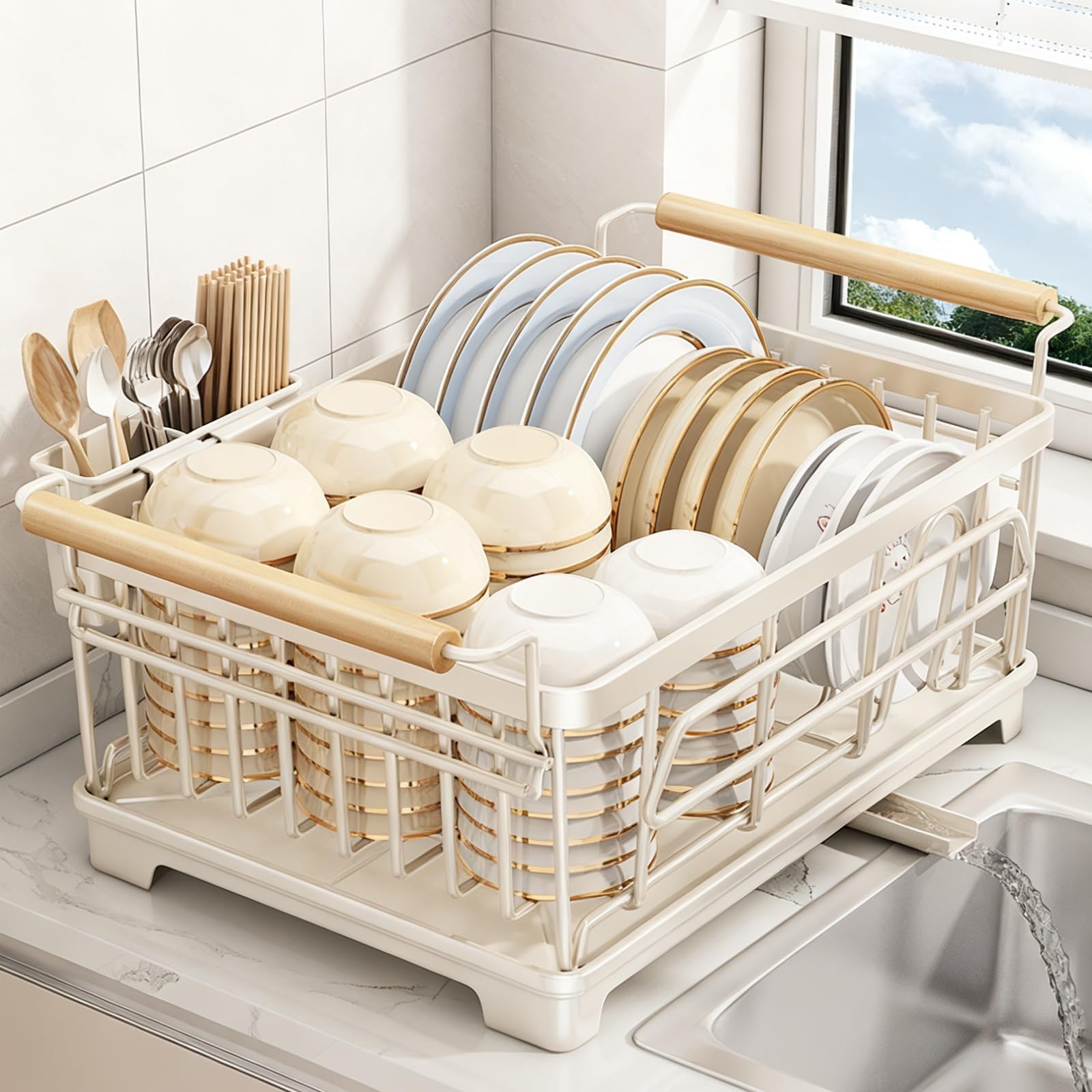 Organizador multifuncional para fregadero que ahorra espacio en la cocina y organiza cuencos