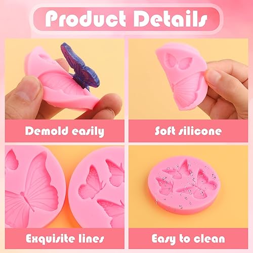 Miniatura 3 de Moldes de chocolate, 4 moldes de mariposa, mini moldes de silicona para decoración de pasteles