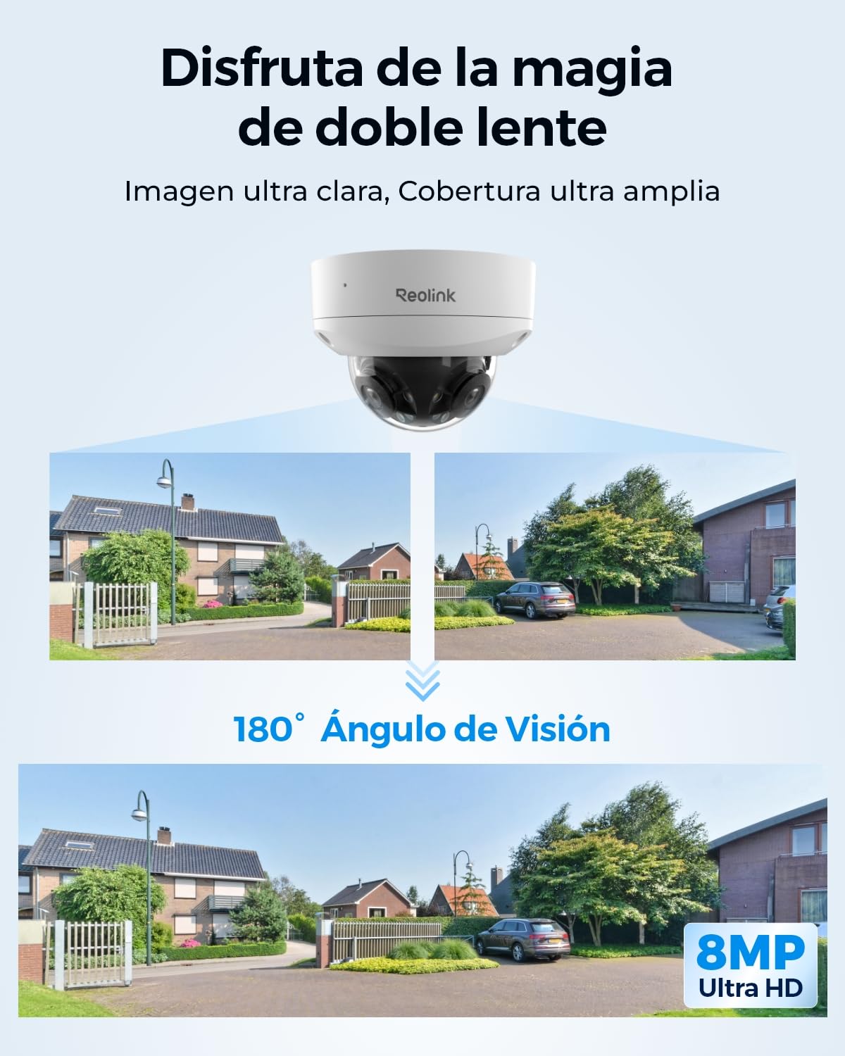 Reolink Cámara PoE 4K 8MP Dual 180°, IK10, detección Inteligente, visión Nocturna a Color, Audio bidireccional, IP67, sin Pan/Tilt, Duo 2V PoE