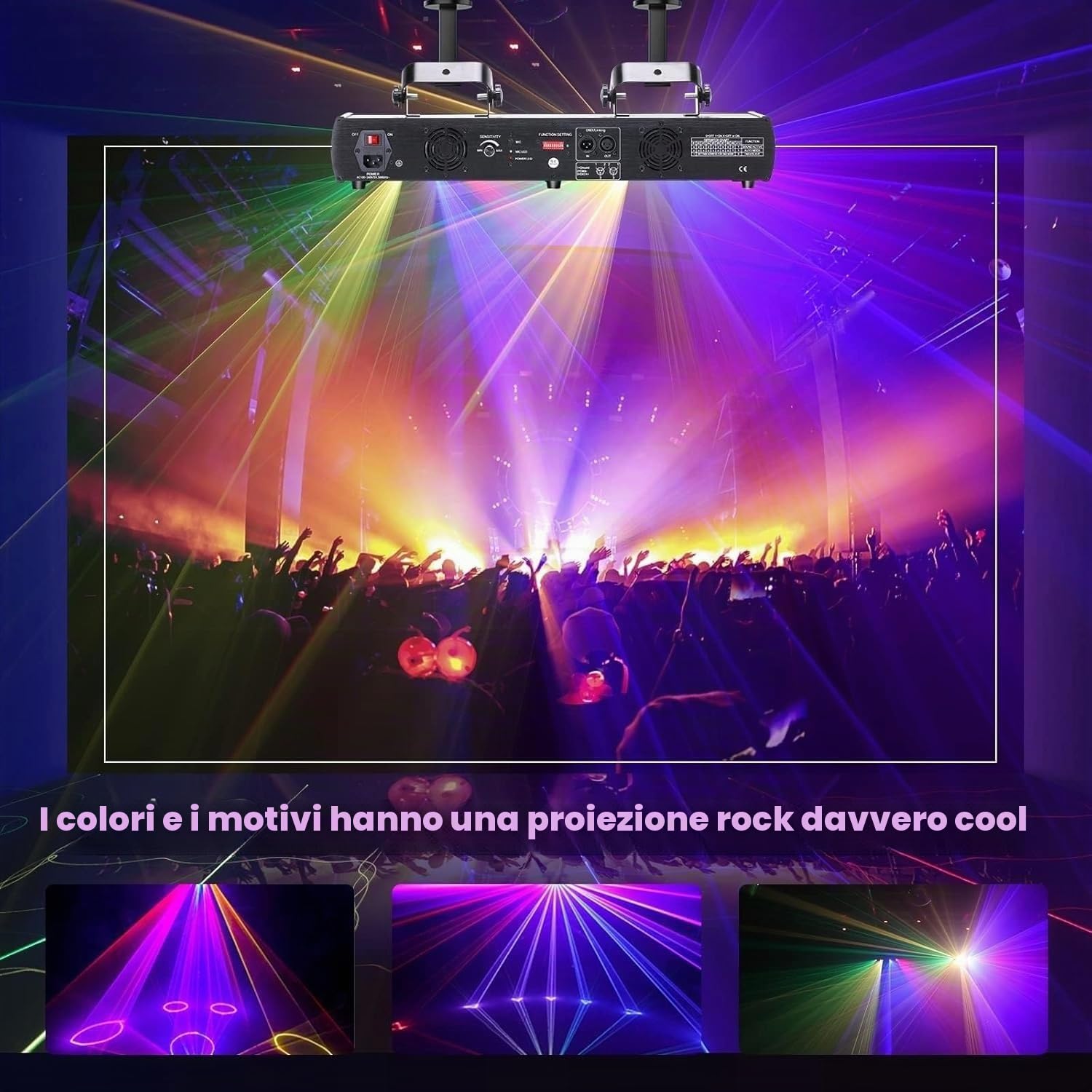 Luci da discoteca, proiettore di luci laser stroboscopiche ad attivazione sonora con effetto a 4 raggi, for feste al chiuso, for compleanni, discoteche, KTV, club, palco, DJ.
