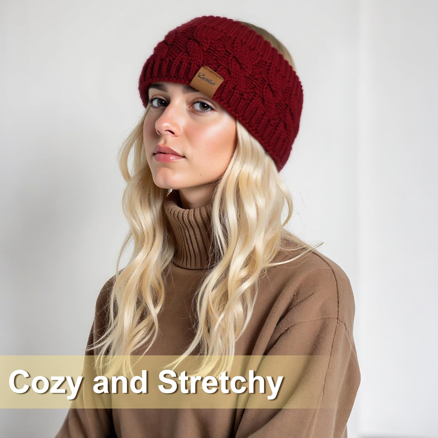 Loritta 2 Pack Headbands for Women Winter Warm Cable Knit Ear Warmer Thick Head Wrap Fuzzy Fleece Lined Gifts - Image 5