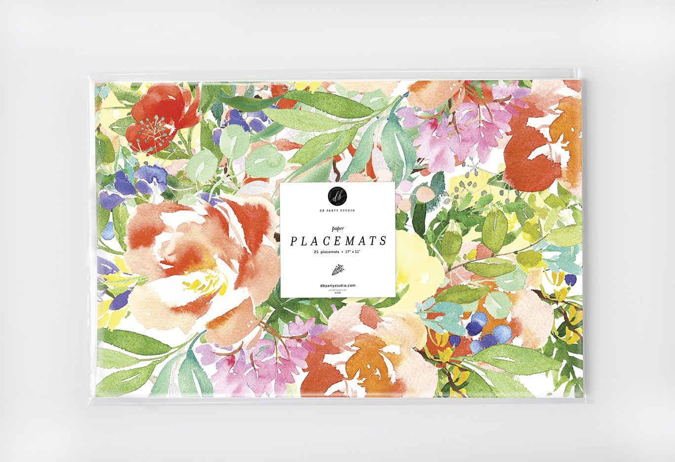 DB Party Studio Paper Place Mats Pack of 25 Gorgeous Colorful Watercolor Flowers Bridal Shower Engagement Graduation Parties Brunch Dinner Easy Cleanup Disposable Table Setting 17" x 11" Placemats
