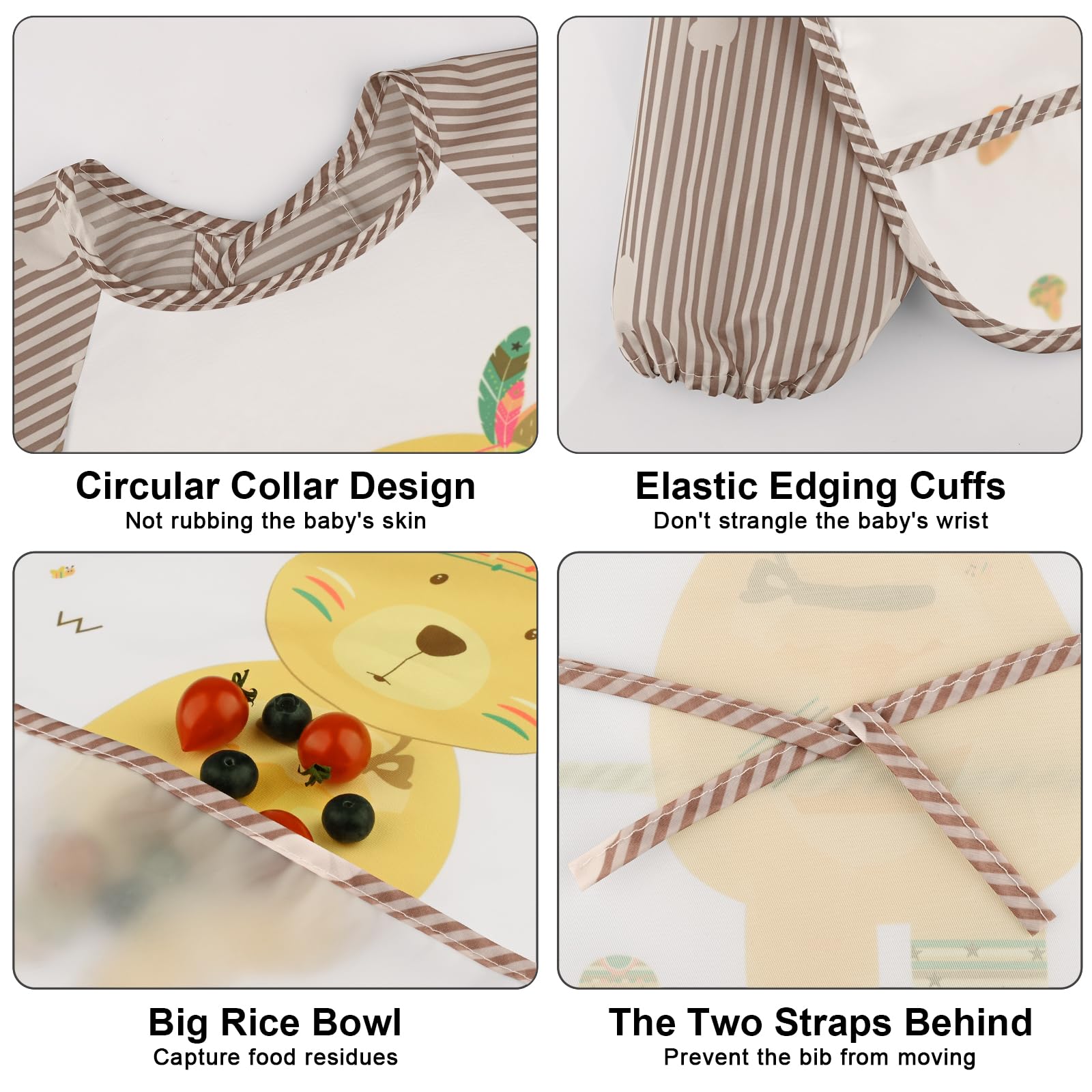 Vancle Baby Bibs with Sleeves, Waterproof Long Sleeve Bib Unisex Feeding Bibs Apron for Infant Toddler Little Bear - Image 3