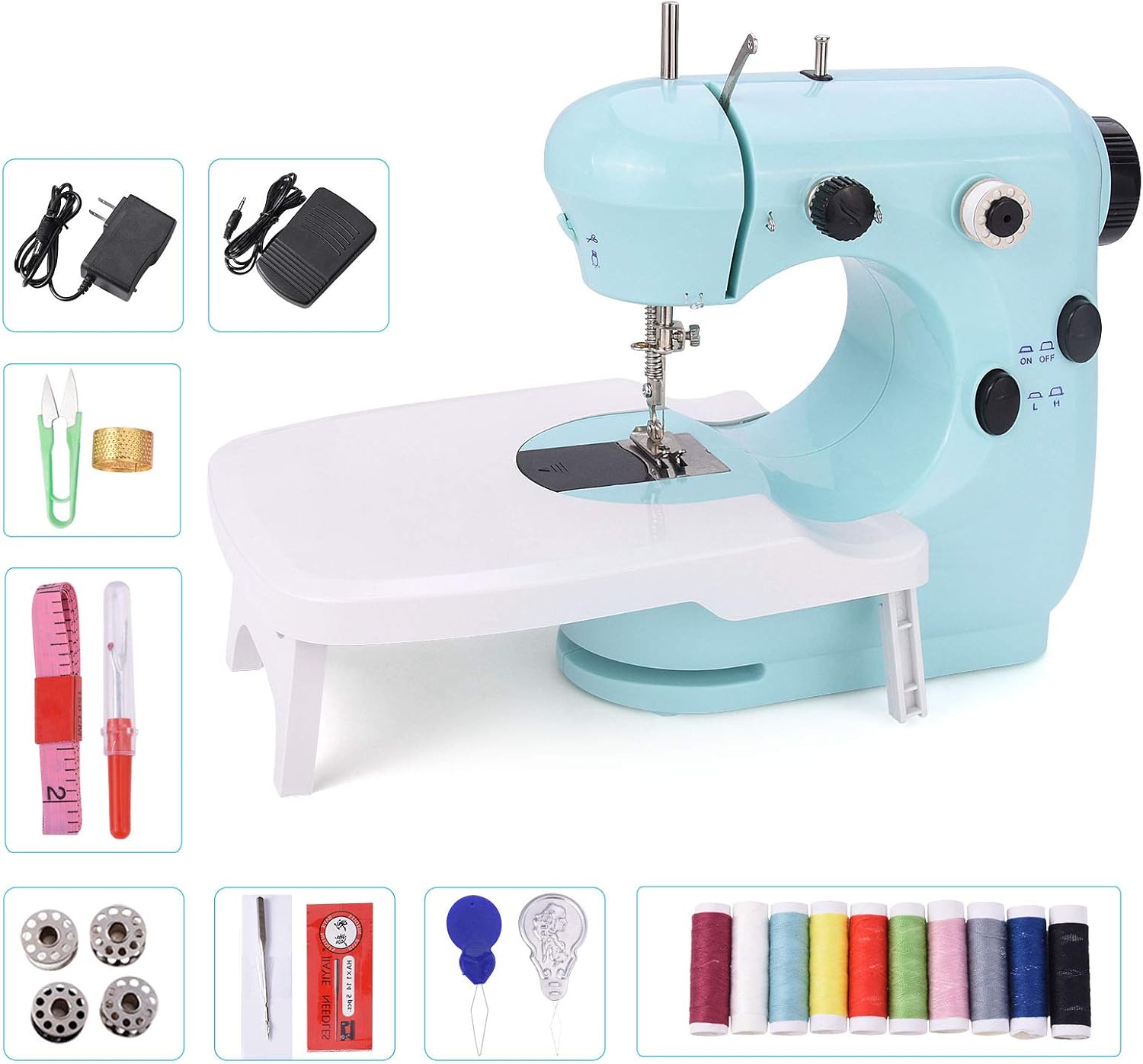 Suteck Mini Sewing Machine for Beginners Portable Electric Sewing Machines with Extension Table Lamp and Thread Cutter with Shared 10 Thread Spools