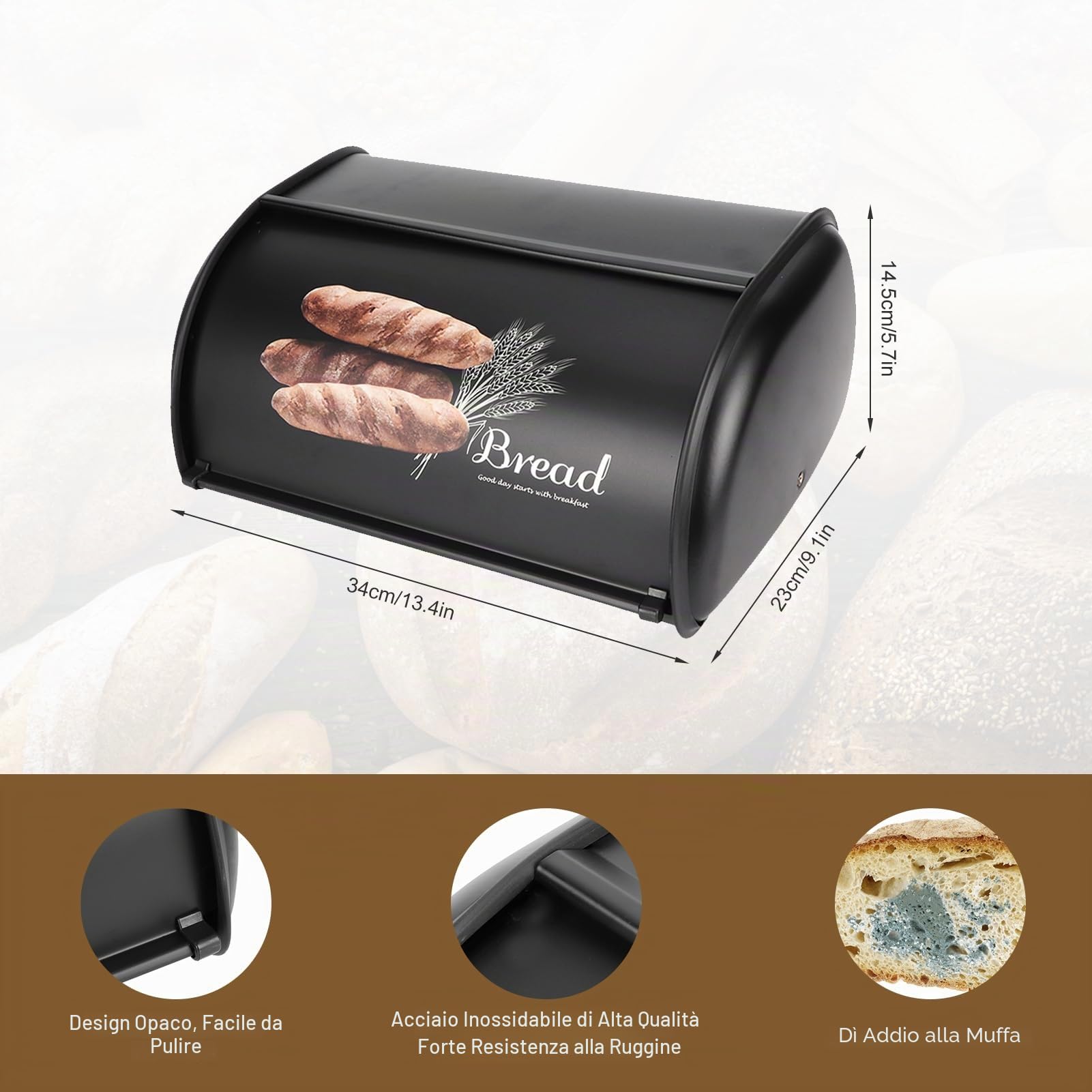 Pilipane Portapane in Acciaio Inossidabile con Coperchio Scorrevole, Contenitore Pane Moderno Antiscivolo, Grande Capacità 34x23x14.5 cm per Cucina/Tavola, Ideale per Pane Fresco e Fette Biscottate