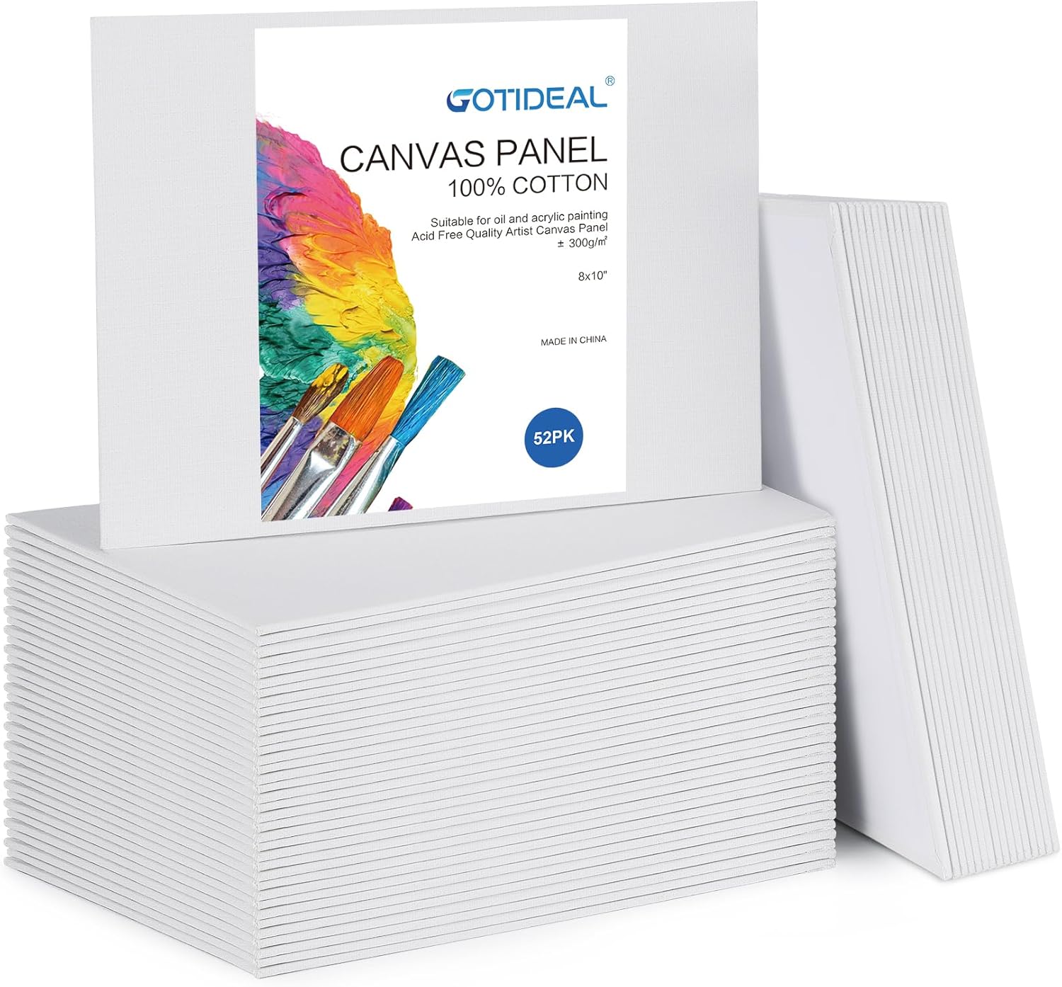 GOTIDEAL Canvas Boards, 8x10 inch of 52, Gesso Primed White