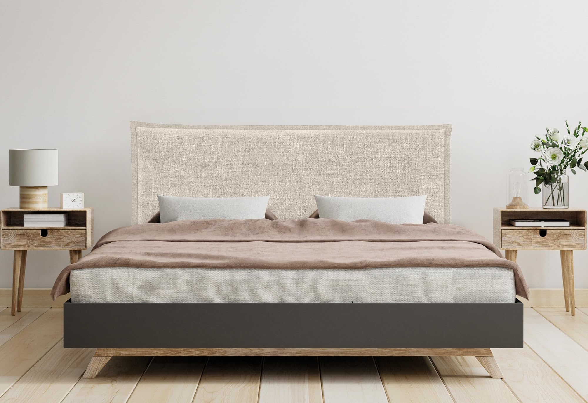 DHOME Testiera in lino naturale con bordo della testiera imbottito Letto moderno TOP TRENDING (Beige, 160cm (Letto 150/160))