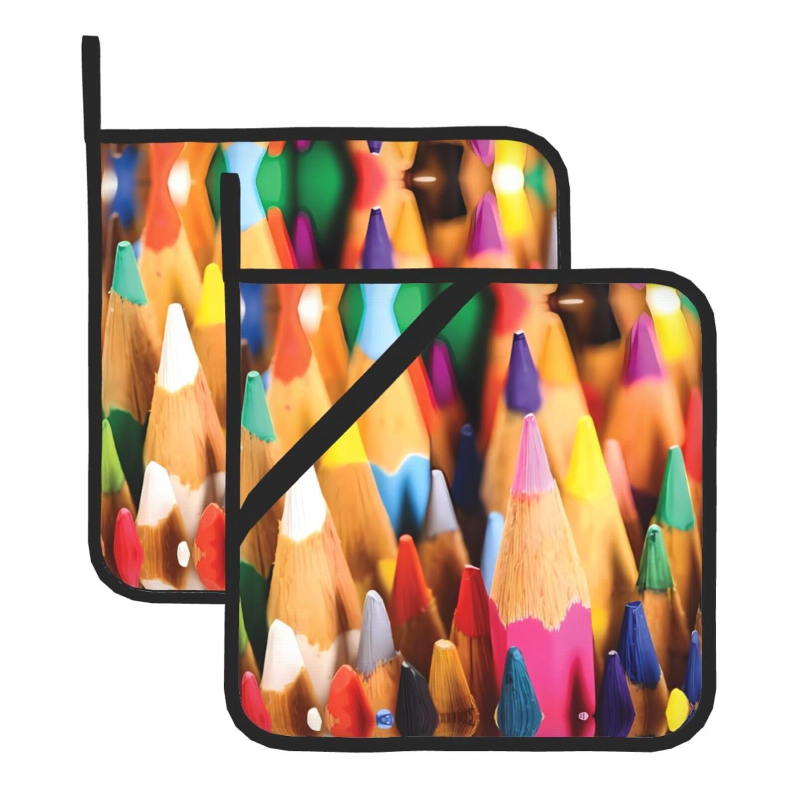 HJFCZH Crayons Prints Square Hot Pads for Kitchen Counter - Waterproof Pot Holders, Durable Heat Resistant Throw Layers for Serving, Oven & BBQ - 2 Pack