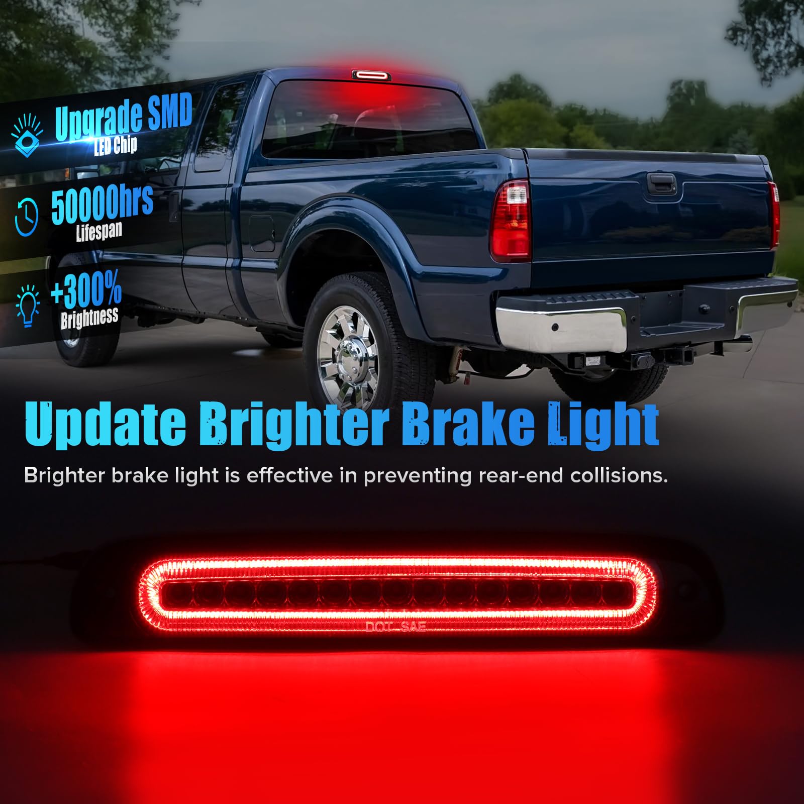 LUDARM Smoke Lens LED 3rd Brake Light Compatible with1999-2016 F250 F350 F450 F550 Super Duty for 1995-2011 Ranger for 2001-2005 Explorer sport Trac F1 Style Flash Third Brake Cargo Lamp