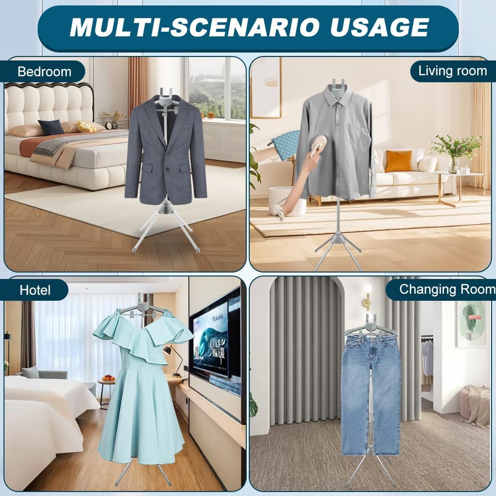 Steamer Hanger Stand with Adjustable Height, Portable Steamer Rack with Handheld Ironing Board＆Hair Remover for Steaming Clothes for Homes Clothing Stores & Hotels