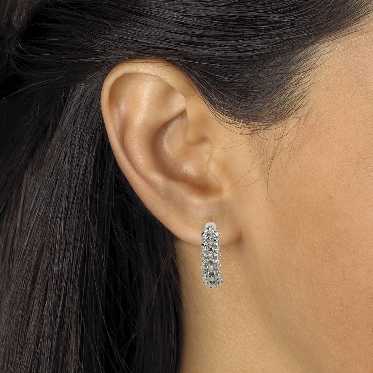 PalmBeach Platinum-plated Sterling Silver Round Genuine Diamond Huggie Hoop Earrings (1/10 cttw, I Color, I3 Clarity)