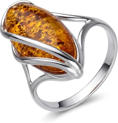 Holiday Gift Shops Sterling Silver and Baltic Honey Oval Amber Ring Micaela