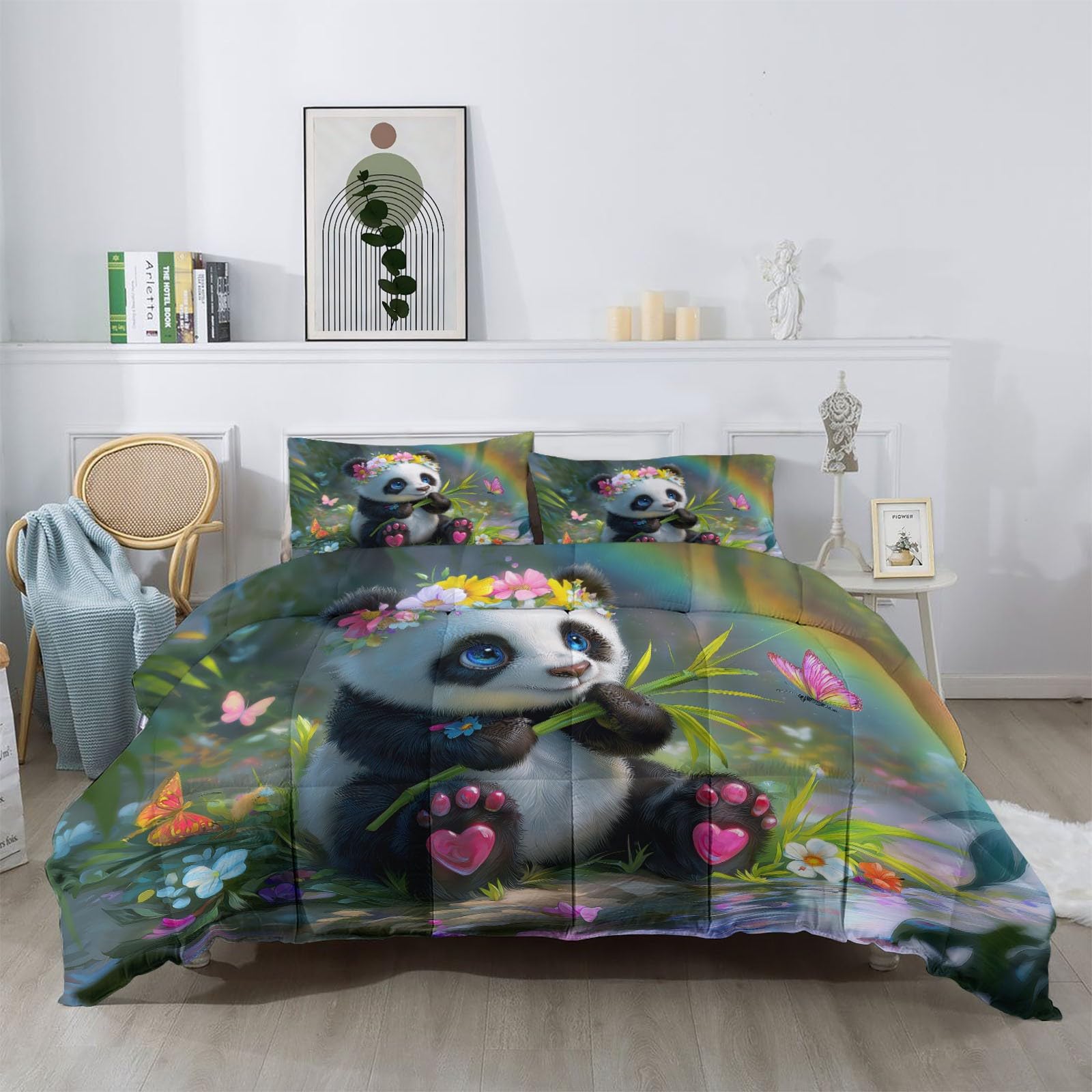 Parure de lit 220x240 cm couette microfibre dessin panda ado fille garçon