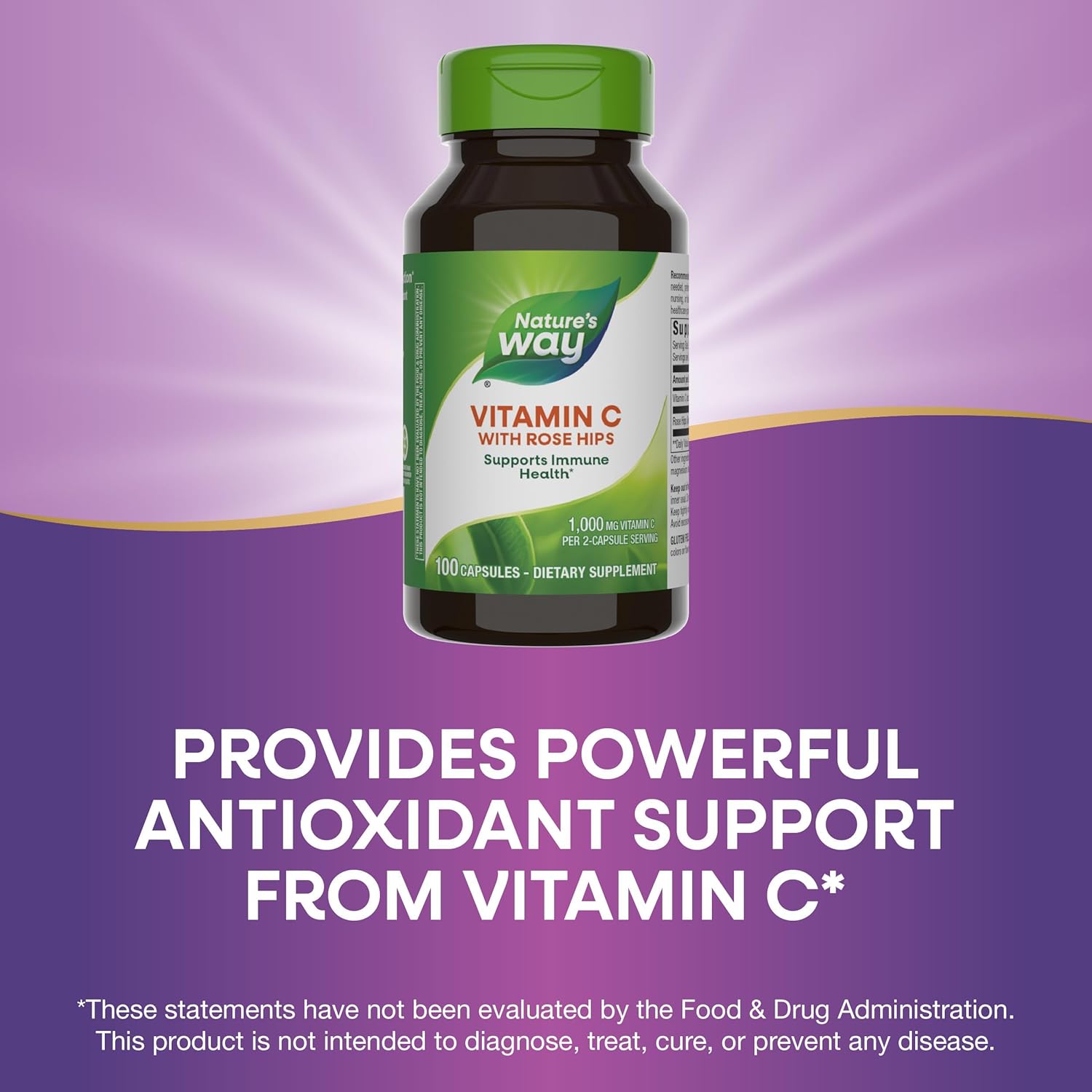 Nature's Way Vitamin C with Rose HIPS, Powerful Antioxidant & Immune Function Support from Vitamin C*,Promotes Collagen for Healthy Skin*, 100 Capsules (Packaging May Vary) - 2 Pack