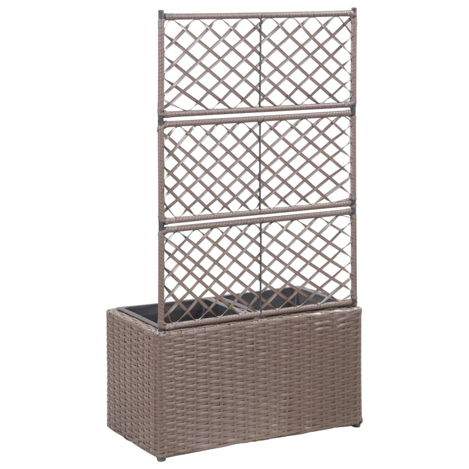 Homgoday Podniesiona kratownica 2 doniczki 58 x 30 x 107 cm, polirattan, brązowy, dekoracja, kratka na kwiaty do ogrodu, donica na zewnątrz, skrzynka na kwiaty, balkon