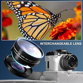 NBD 4K Digital Cameras for Photography - 48MP/60FPS Video Camera for Vlogging, WiFi & App Control, YouTube Vlogging Camera with 32GB TF Card. Wide-Angle & Macro Lens Included (White)