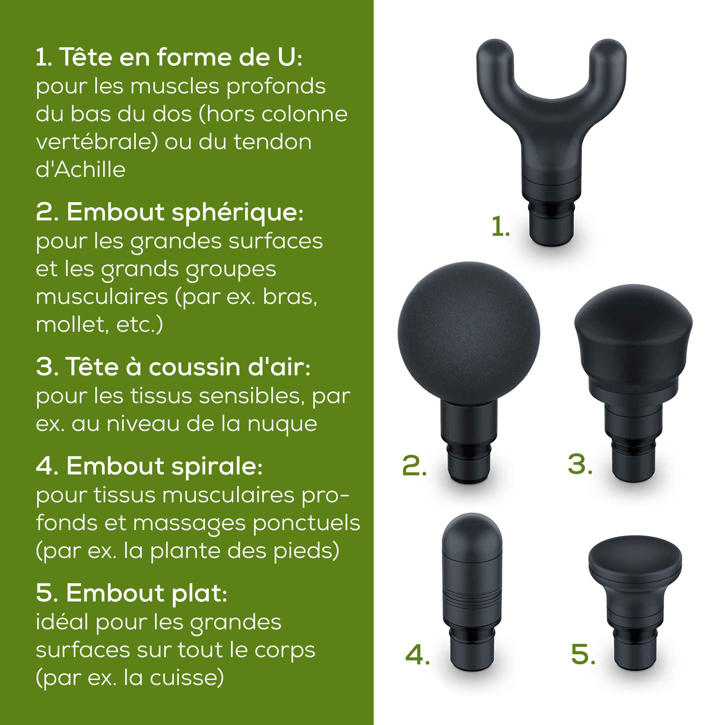 Beurer MG 185 Pistolet de massage avec 5 têtes de massages, massage des points gâchettes, relâchement des tensions, appareil de massage musculaire avec 9 niveaux d'intensité, avec accu