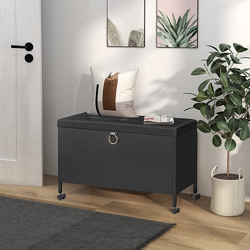 Miniatura 5 de Wonder Comfort Banco de almacenamiento elevador otomano para dormitorio con marco de acero y ruedas, para entrada, sala de estar, vestíbulo,