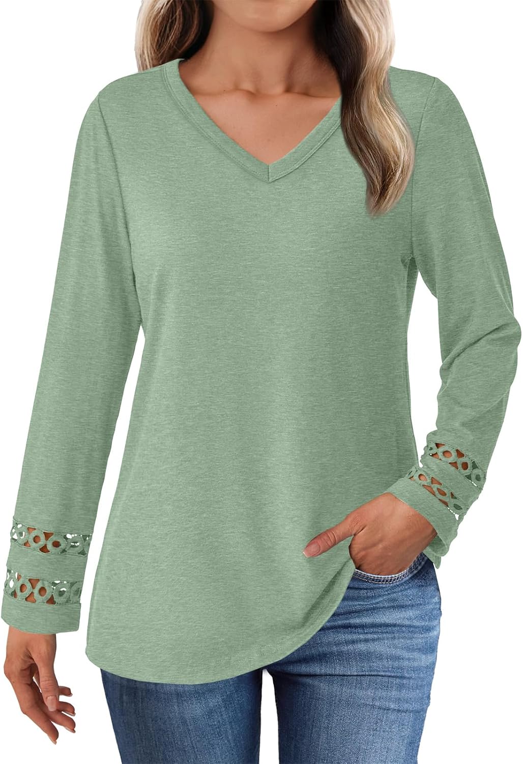 Women’s Long Sleeve V Neck Tunic Top Casual Dressy Blouse Business Loose Fit Trendy 2025 Fall Outfits - Image 2