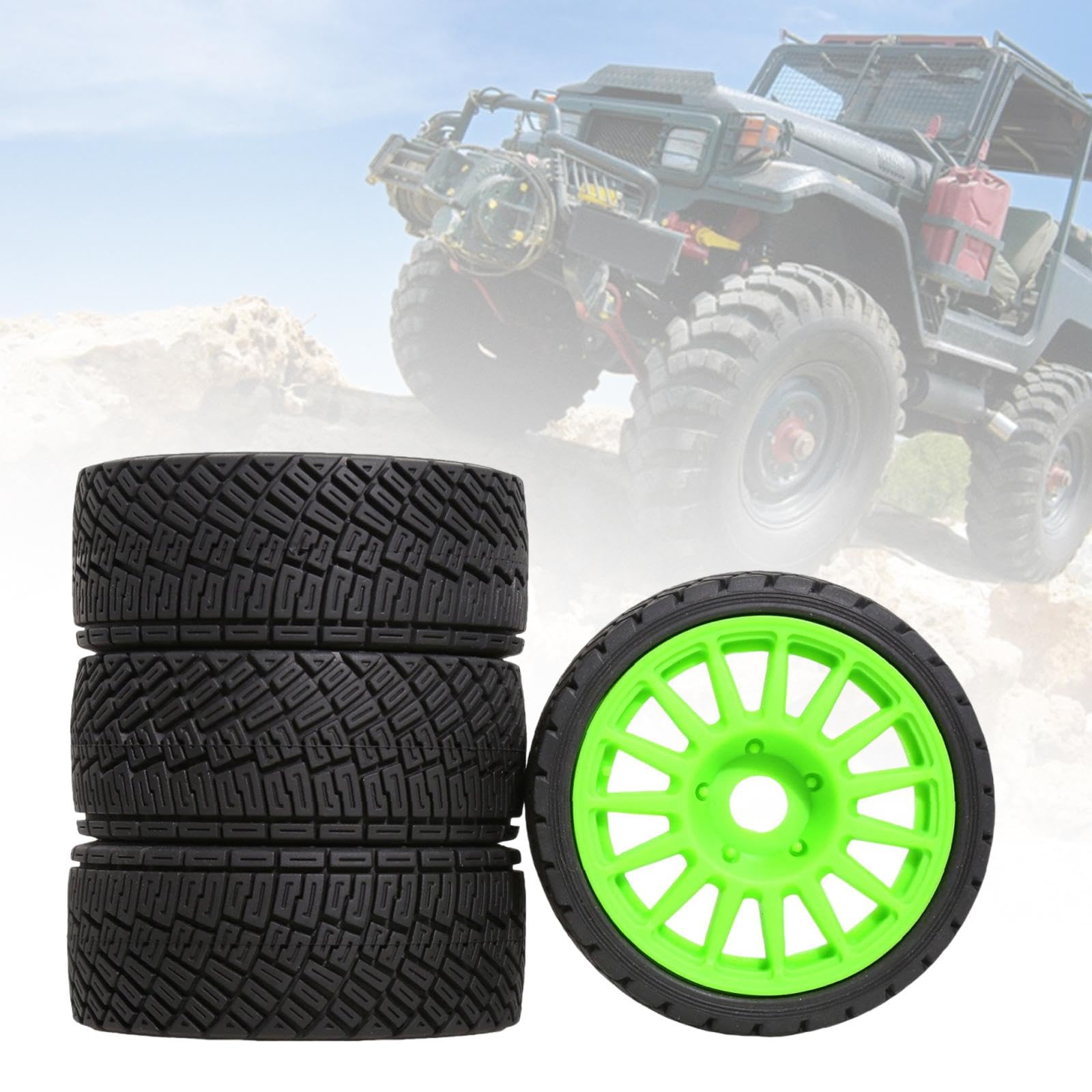 4 Pezzi Pneumatici per Auto RC Gomme per Auto Radiocomandata Ricambi per Rally Ruote di Aggiornamento Realizzati in PP per Lunga Durata Adatto per, Esagono Verde