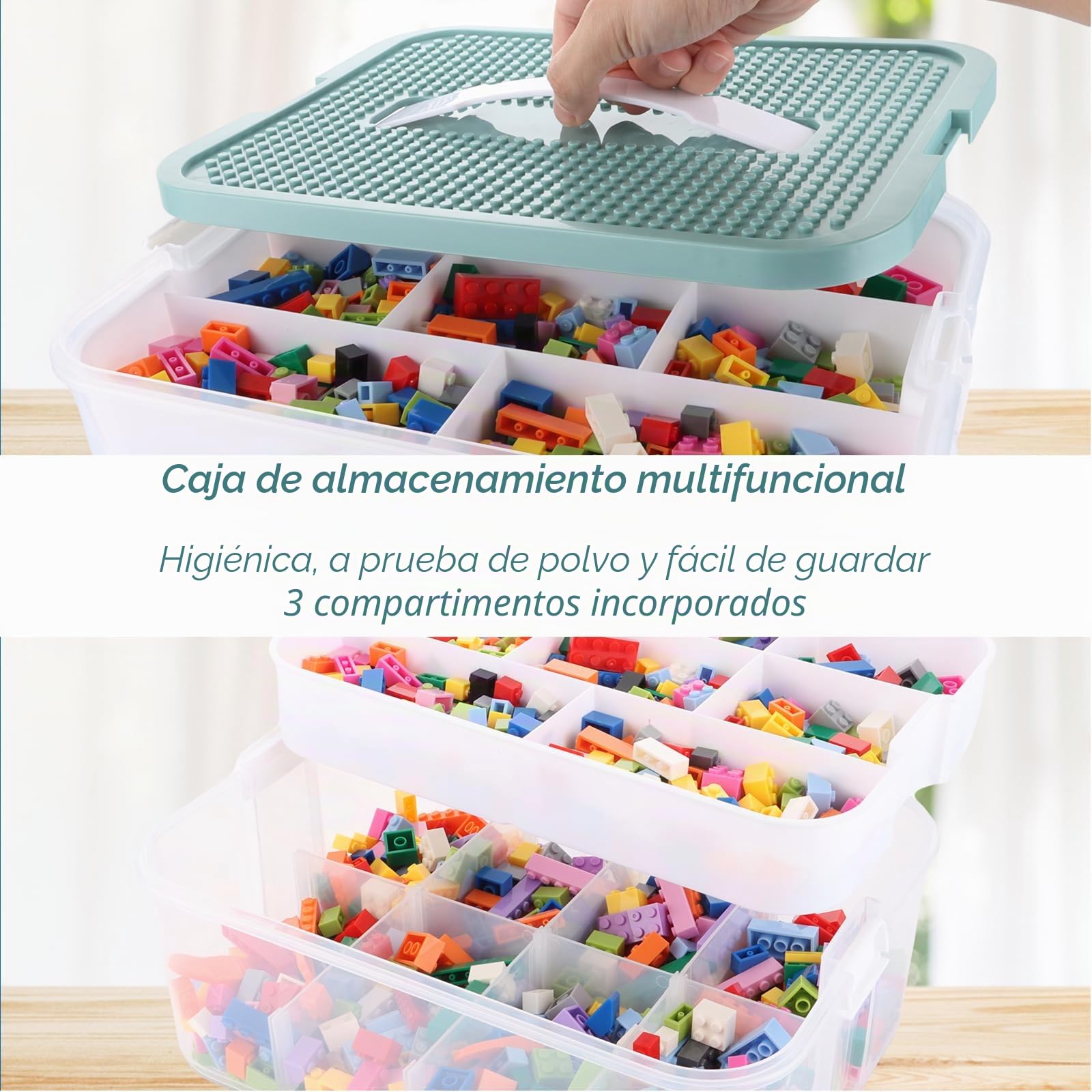 JMIATRY Cajas de almacenamiento transparentes, 3 niveles, para bloques de construcción y rompecabezas, 30,5 x 23 x 32,5 cm