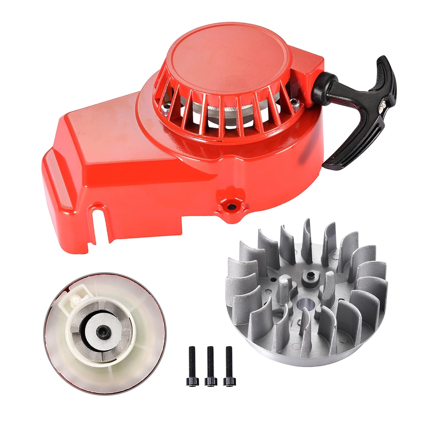 GOOFIT Aluminum Pull Start Recoil Starter with Flywheel and Screws for 2 Stroke 47cc 49cc Pocket Bike Mini Bike Dirt Bike Scooter ATV Quad Motorcycle