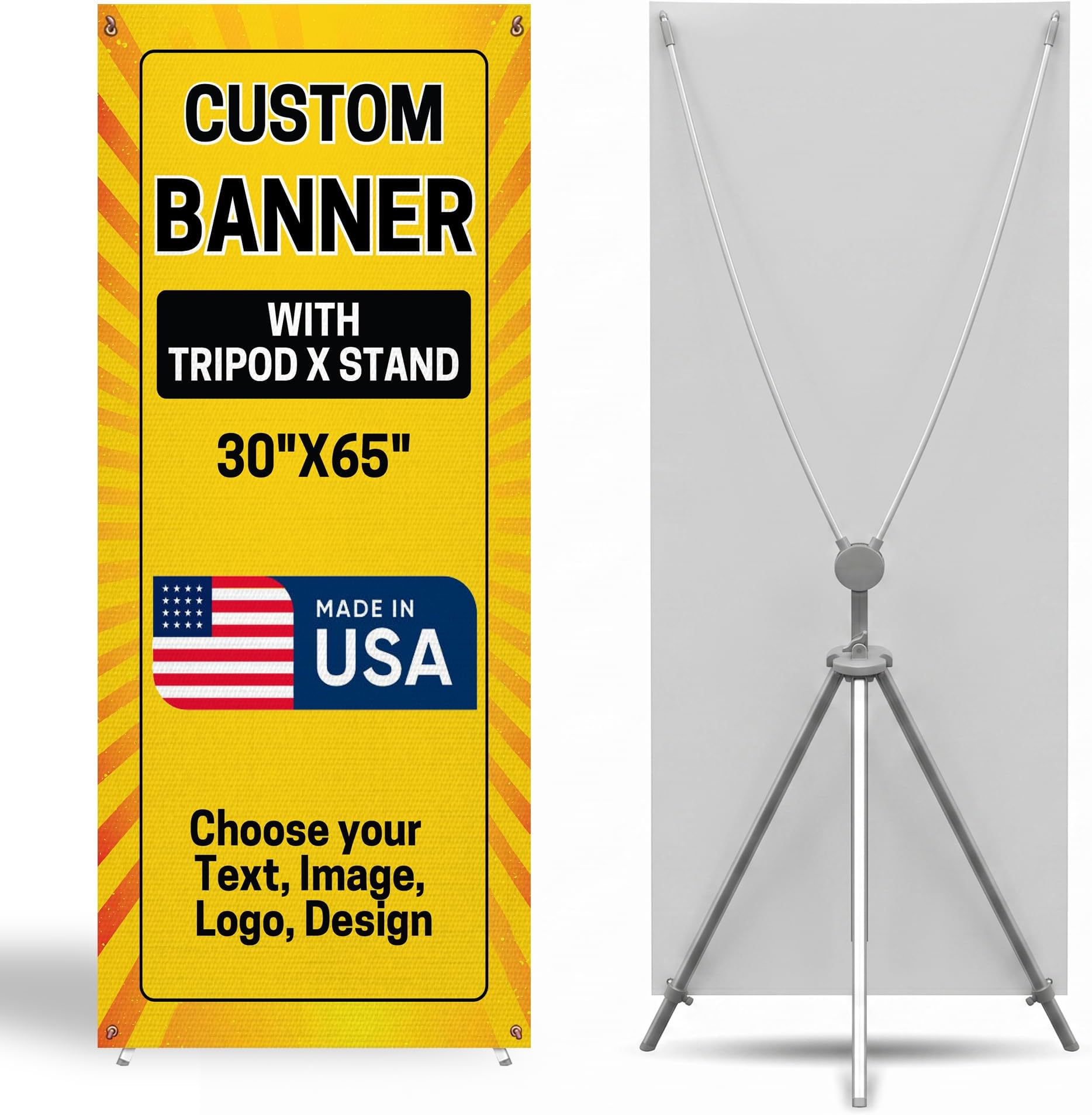 Custom X Stand Banner 30x65 by DreamController | Personalized X Banner Stand, Custom Banner with X Stand | Custom Banner with OPTIONAL ADD-ON Stand Hardware | Made in USA | HD Print