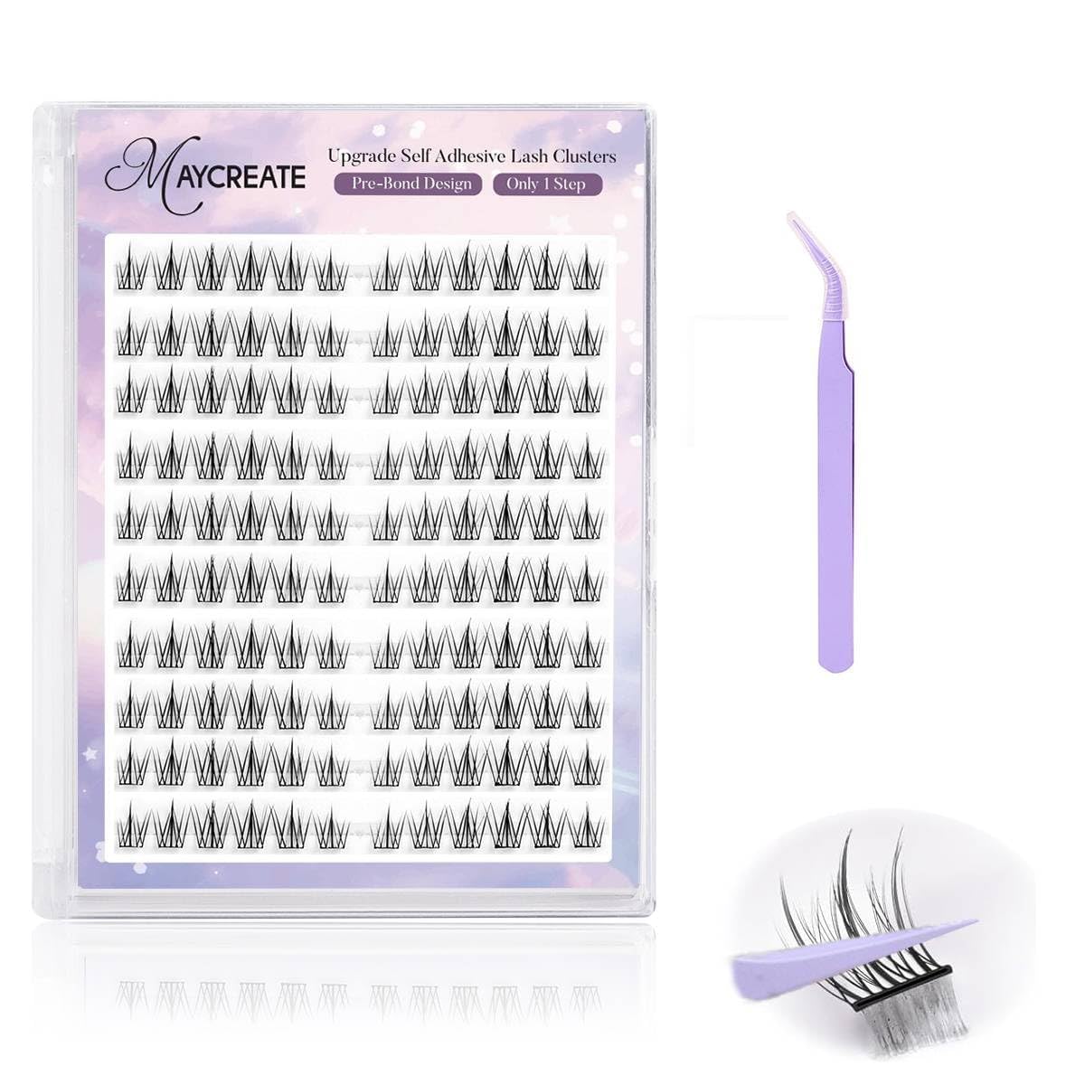MAYCREATE® 120Pcs Self Adhesive Eyelashes, Self Adhesive Eyelash Clusters, Lash Clusters Press On Lashes Self Stick Cluster Lashes Pre Glued Eyelash Clusters with Tweezer No Glue Needed