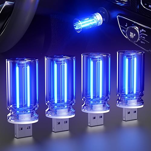 PSEQT Luces interiores retro USB para automóvil, atenuación táctil, mini luces de atmósfera de neón, USB enchufable+interruptor táctil+atenuación