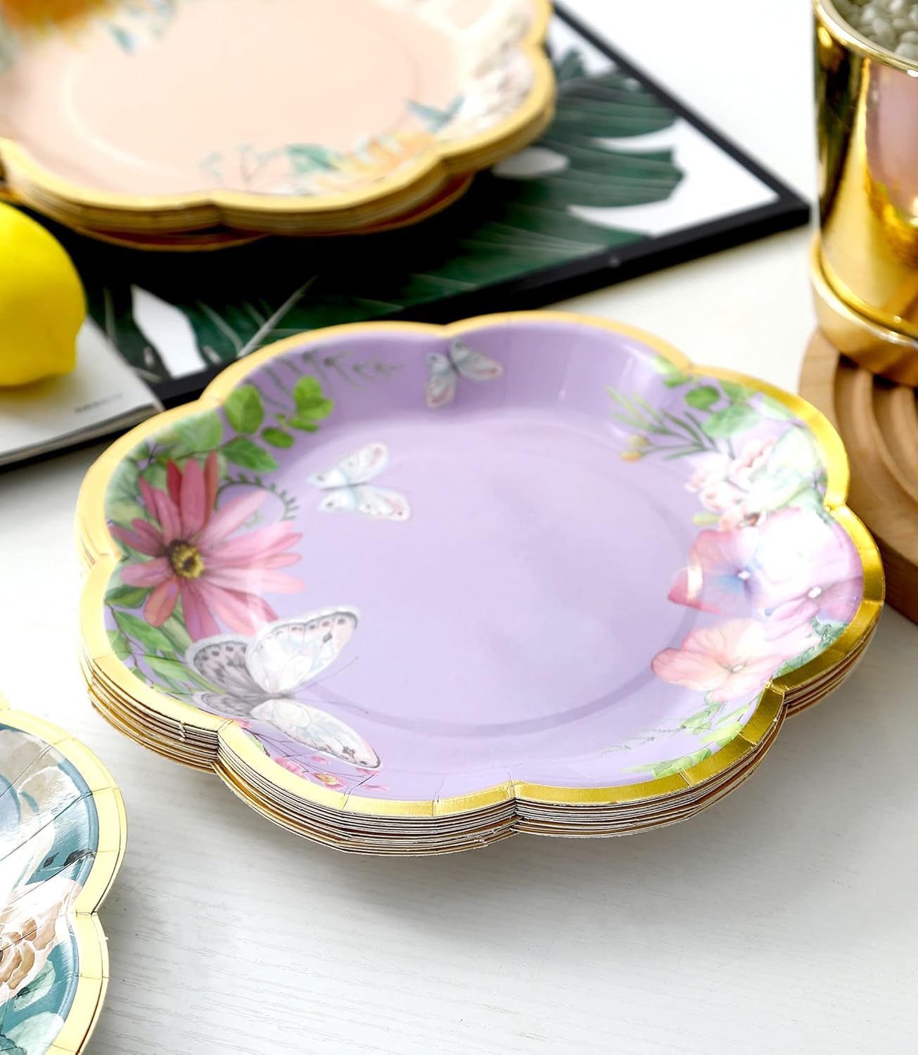 Winoo Design Floral Paper Plates - 48 PK - 9 Inch Flower Party Plates Floral Disposable Plates for Tea Party Baby Shower Brial Shower Birthday Wedding - Image 4