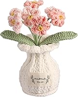 YOOJEE Handmade Forget-Me-Not Crochet Flower Potted Plant Pink - Lifelike Desk Decor & Romantic Gift for Her