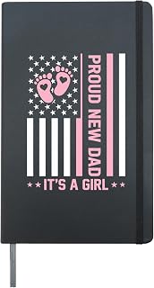 Proud New Dad It's A Girl American Flag Baby Announcement Hardcover Journal, Black