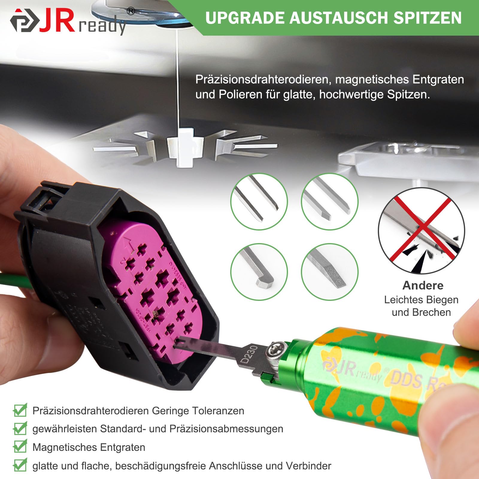 JRready ST5352-02 Entriegelungswerkzeug Upgraded Terminal Removal Tool Mit 1 Griffe Zur Lagerung & 26 Tipps Für Den Austausch Auspinwerkzeug Kfz Stecker Kit Für Deutsch AMP TE Molex JST JPT Harting