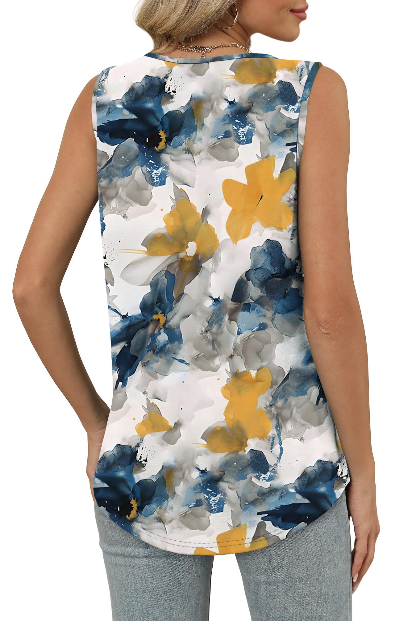 OFEEFAN Tank Top for Women Loose Fit Sleeveless Shirts V Neck Summer Clothes Ruched Women's Tees and Tanks Curved Hem