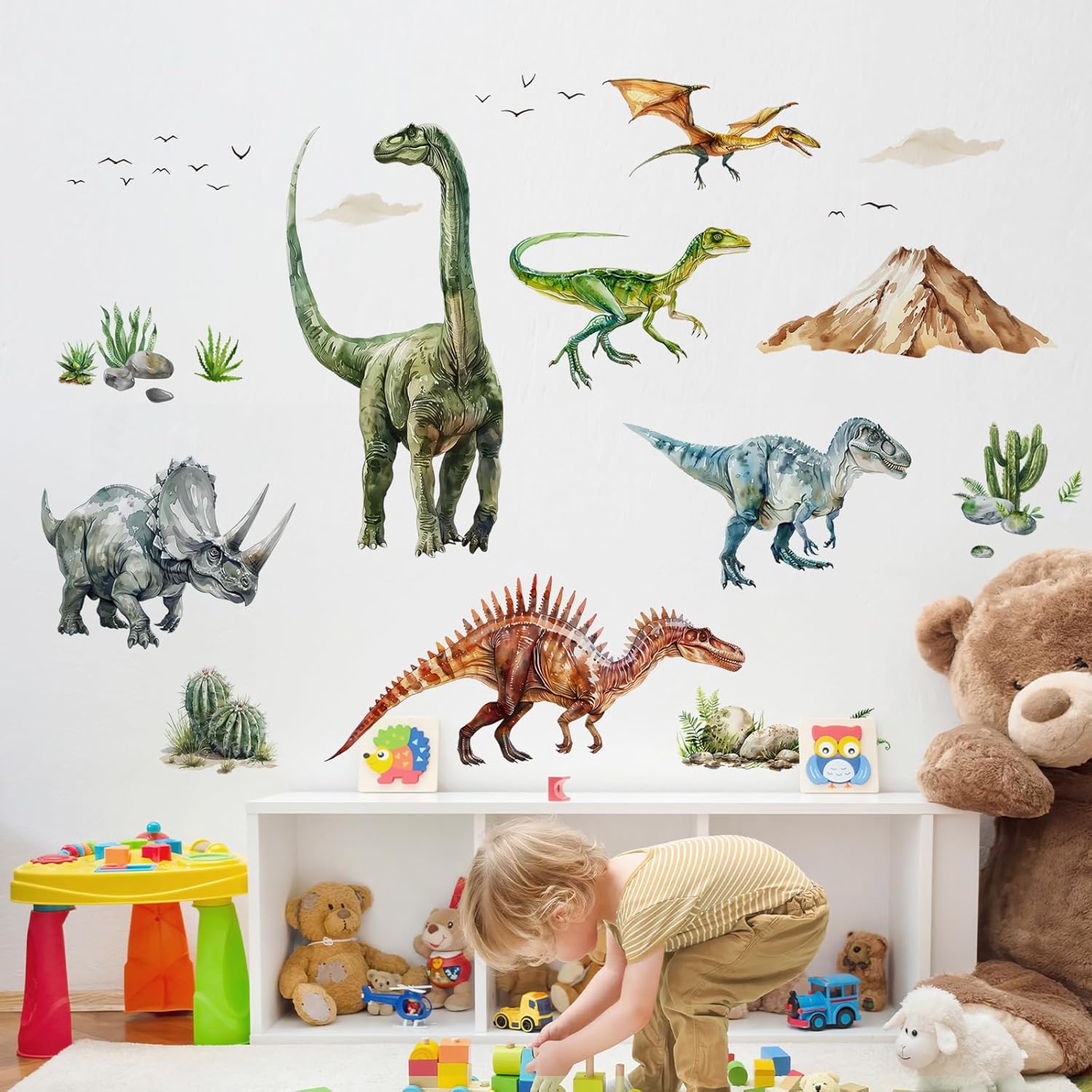 Large Dinosaur Wall Decals Dino Volcano Tropical Plants
