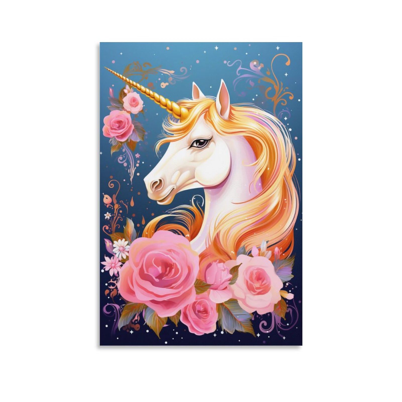 Foccar Unframe-Elegant Unicorn Elegant Unicorn Canvas Wall Decor Contemporary Fairy Tale Romance Animal Poster Wall Art For Living Room Bedroom Artwork